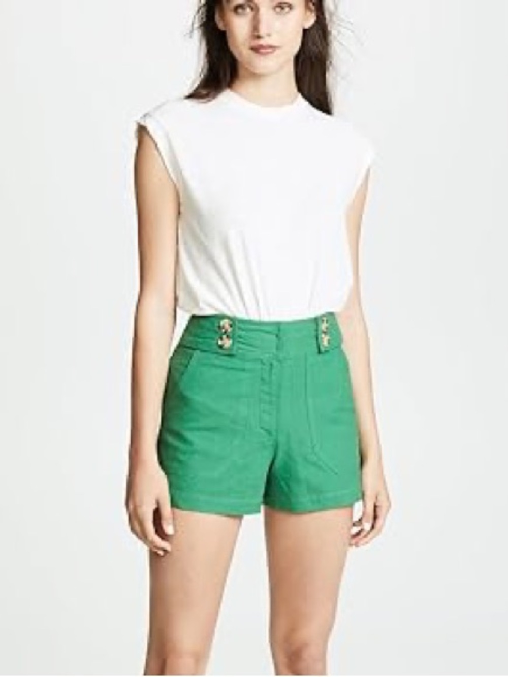 Moon River Belted Button Linen Utility Short in Grass / Size M